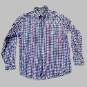 LL Bean Men's Wrinkle-Free button up shirt- Blue Red Plaid preppy Medium